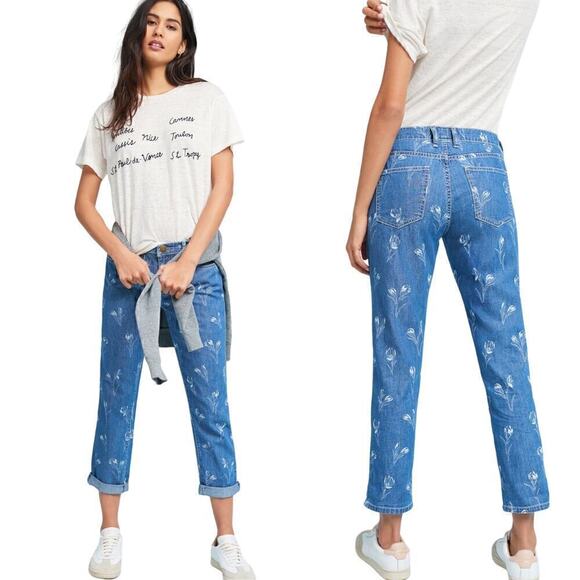 Current/Elliott Denim - Current/Elliot Anthropologie Fling Mid Rise Relaxed Straight Jean Floral Size 27